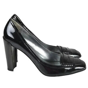 Kenneth Cole Black Patent Leather Heels Penny Loafers Size  8.5